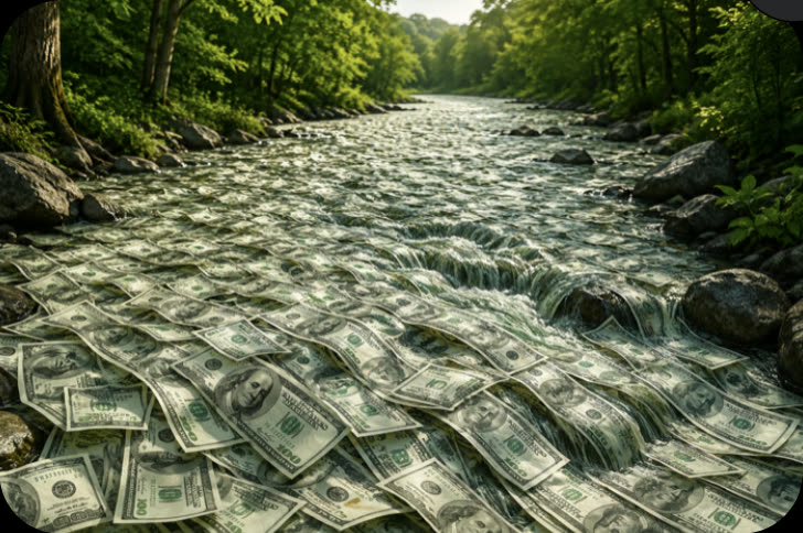 Image Billy&rsquo;s sales rep sent — a river running with hundred-dollar bills