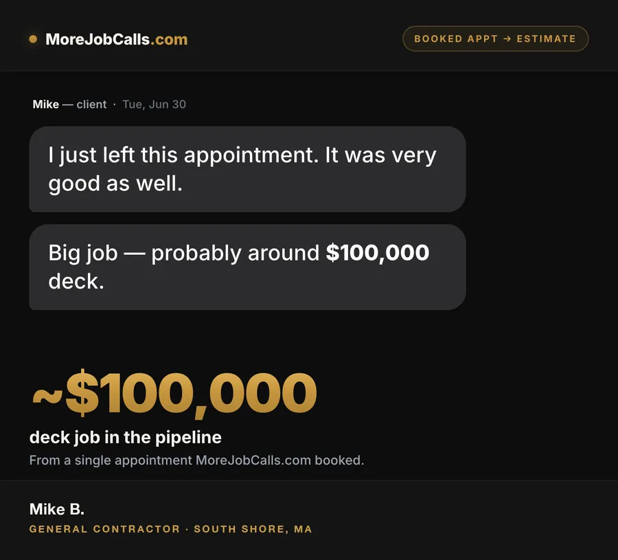 Text thread: Mike B., ~$100K deck from one appointment